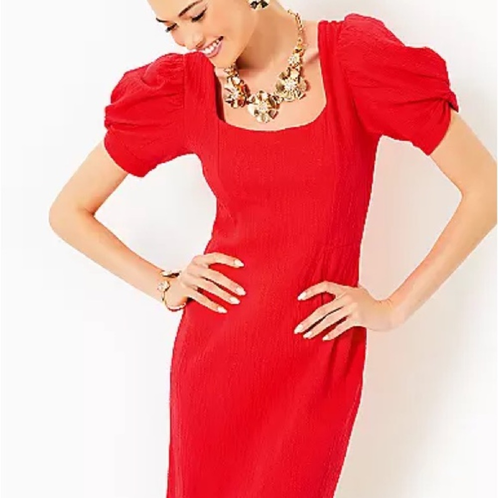 Lilly Pulitzer Red Puff Sleeve Sheath Dress